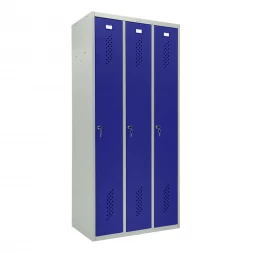 Шкаф металлический трехдверный серый с синим