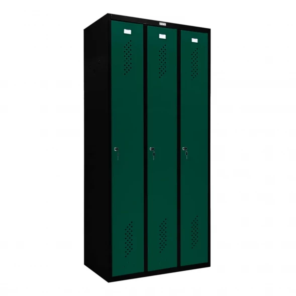 Шкаф металлический трехдверный черный с темно-зеленым