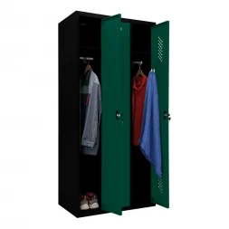 Шкаф металлический трехдверный черный с темно-зеленым