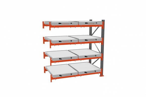 Стеллаж с выкатными платформами ДиКом 2000х1800х1000 на 4 яруса доп. секция 