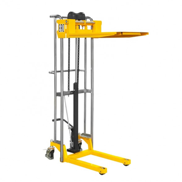 Ручной гидравлический штабелер SDDJS1500 (г/п 400 кг, 1.5 м, с вилами и площадкой) SMART