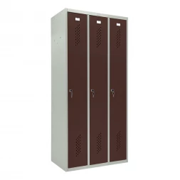 Шкаф металлический трехдверный серый с коричневым