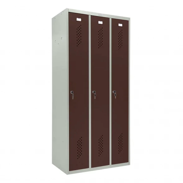 Шкаф металлический трехдверный серый с коричневым