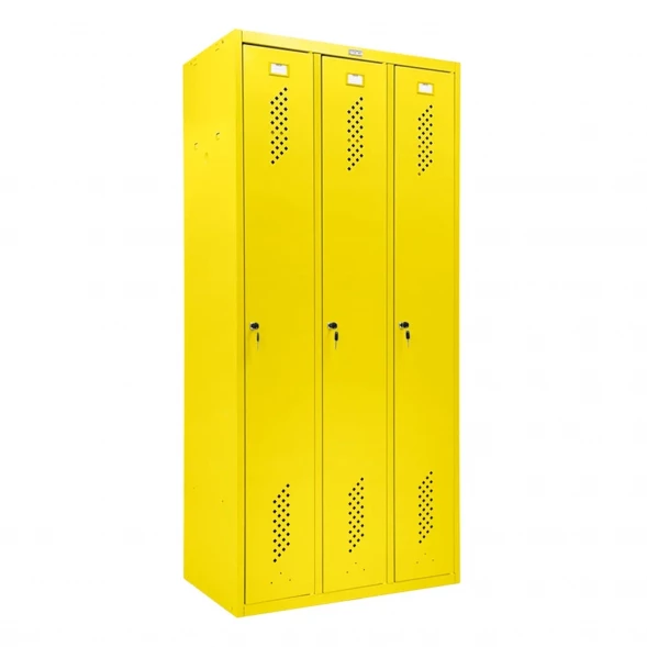 Шкаф металлический трехсекционный желтый