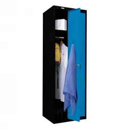 Шкаф металлический для раздевалки черный с голубым