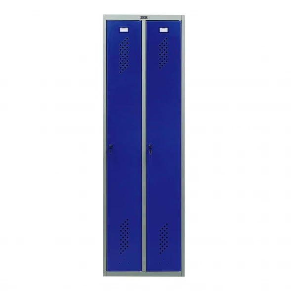 Шкаф металлический двухдверный серый с синим