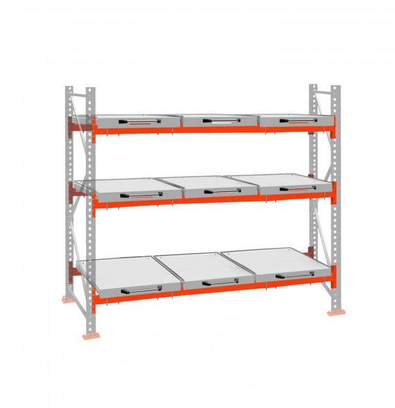 Стеллаж с выкатными платформами ДиКом 2500х2700х1000 на 3 яруса П-90