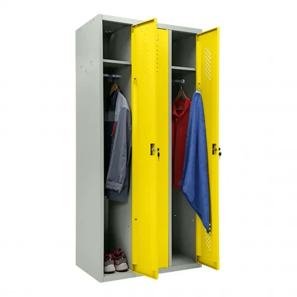 Шкаф металлический трехдверный серый с желтым