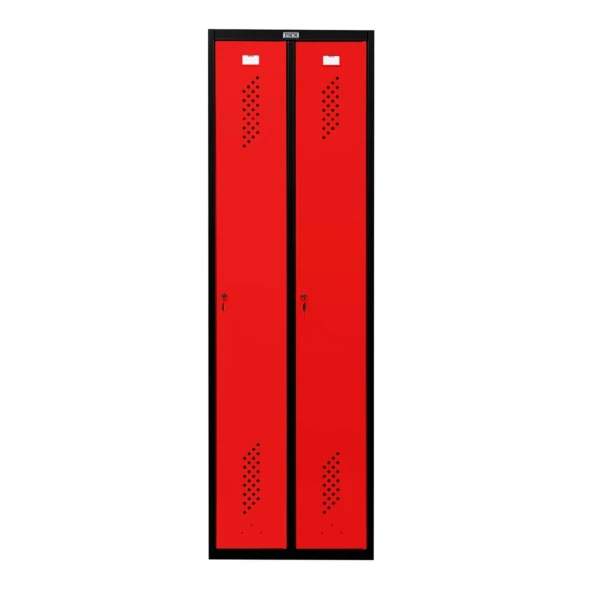 Шкаф металлический двухдверный черный с красным