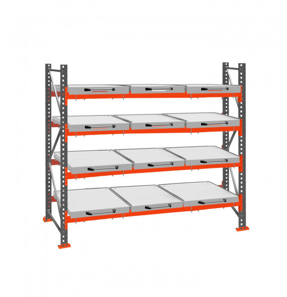 Стеллаж с выкатными платформами ДиКом 2000х2700х1000 на 4 яруса