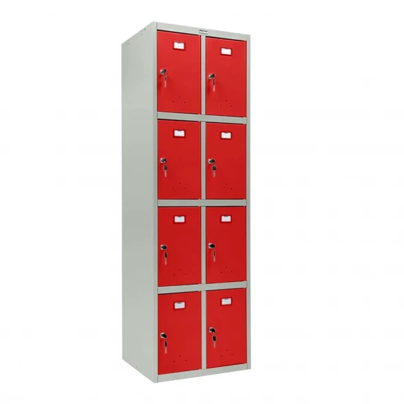 Шкаф металлический для личных вещей серый с красным