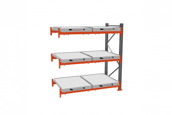 Стеллаж с выкатными платформами ДиКом 2000х1800х1000 на 3 яруса доп. секция 