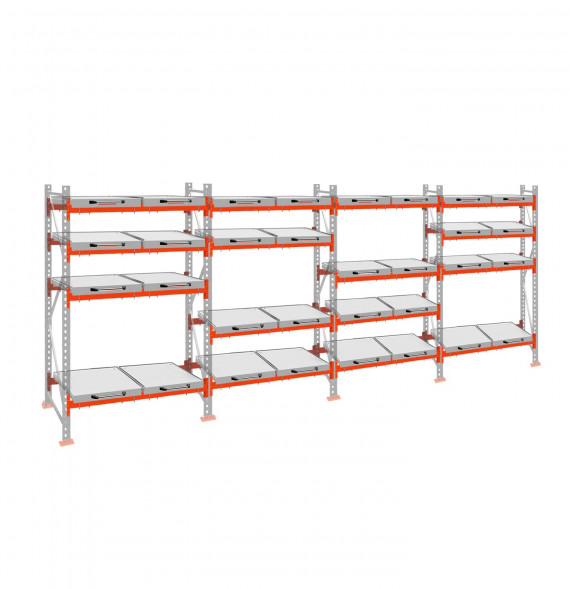 Стеллаж с выкатными платформами ДиКом 2000х7200х1000 на 4 яруса