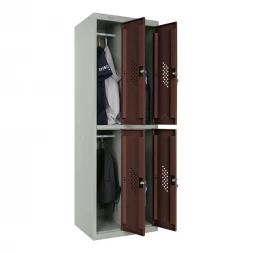 Шкаф металлический четырехдверный серый с коричневым