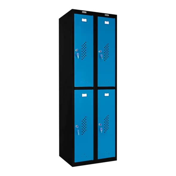 Шкаф металлический четырехдверный черный с голубым