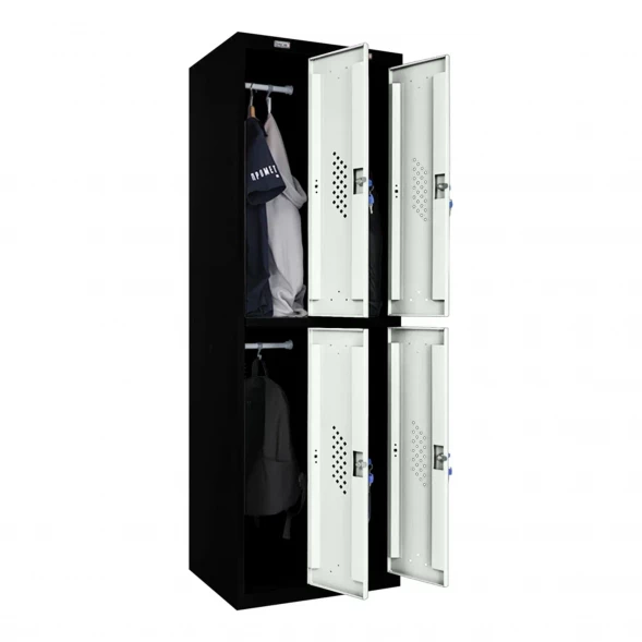 Шкаф металлический четырехдверный черный с белым