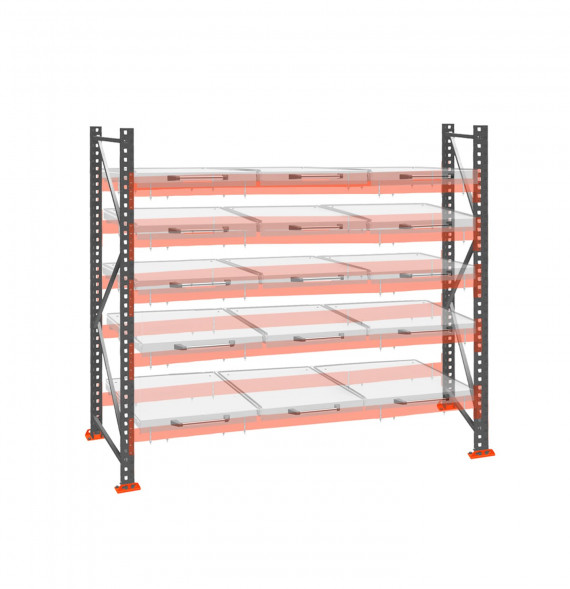 Стеллаж с выкатными платформами ДиКом 2500х2700х1000 на 5 ярусов П-90