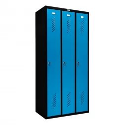 Шкаф металлический трехдверный черный с голубым