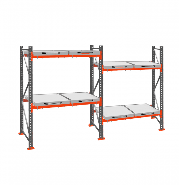 Стеллаж с выкатными платформами ДиКом 2000х3600х1000 на 2 яруса