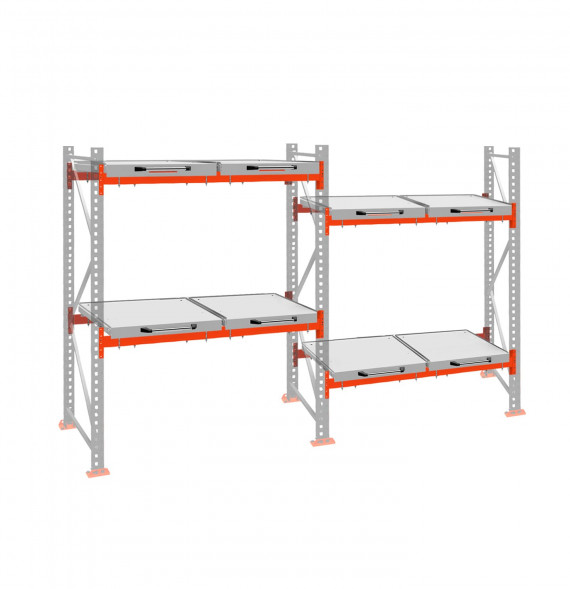 Стеллаж с выкатными платформами ДиКом 2000х3600х1000 на 2 яруса