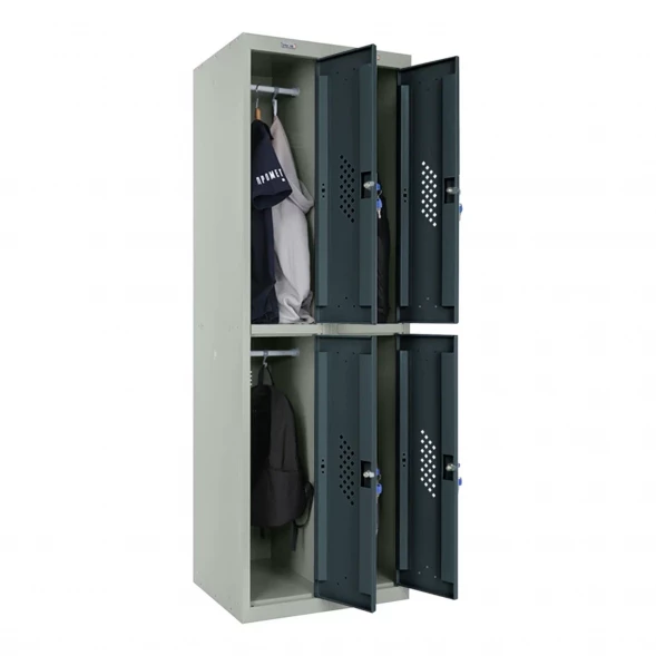 Шкаф металлический четырехдверный серый с графитом