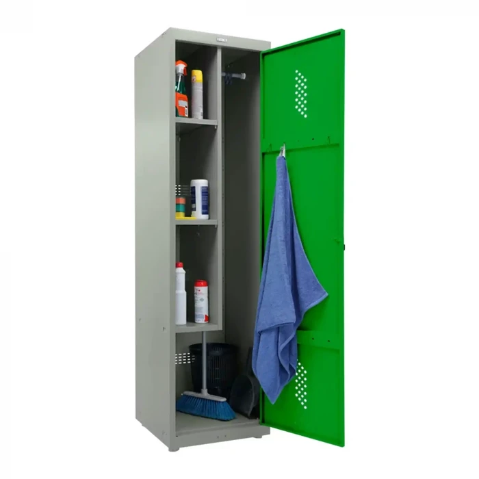 Шкаф металлический для инвентаря серый с зеленым